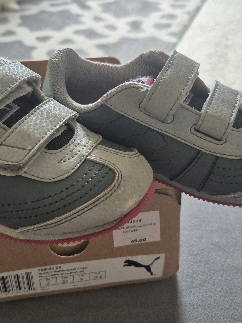 Puma Kids Gray and Pink Velcro Athletic Sneakers